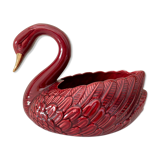 Vintage swan pot cover in red and gold ceramic