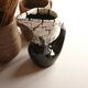 Ceramic pitcher fat lava midnight blue and white signed