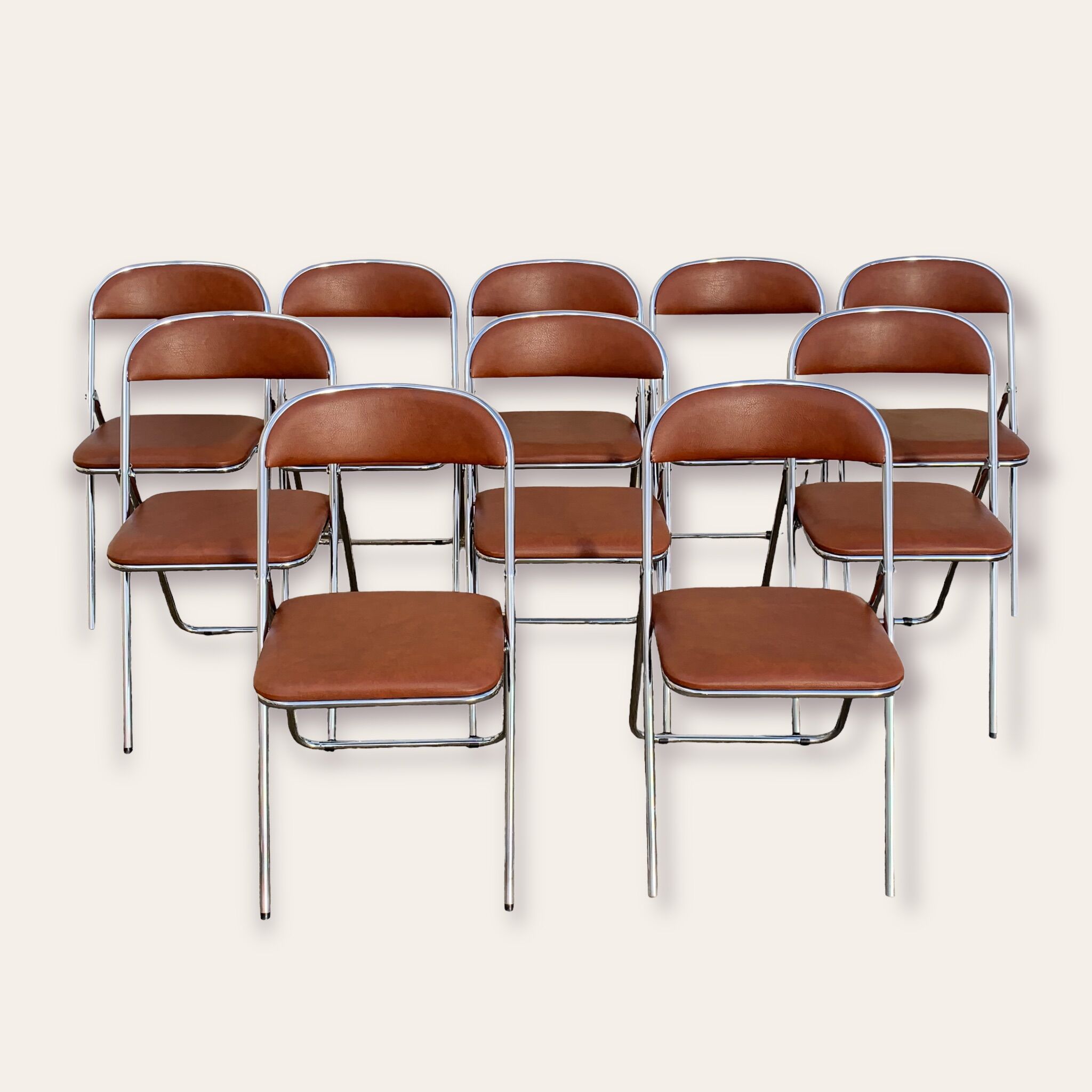 10 vintage skai and chrome metal folding chairs 1970