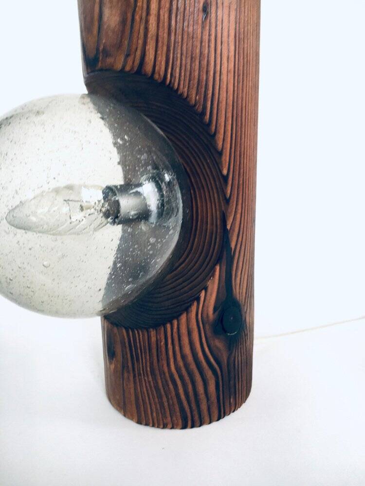 Brutalist wooden table or wall lamp attributed to Temde Leuchten, Switzerland, 1960s.