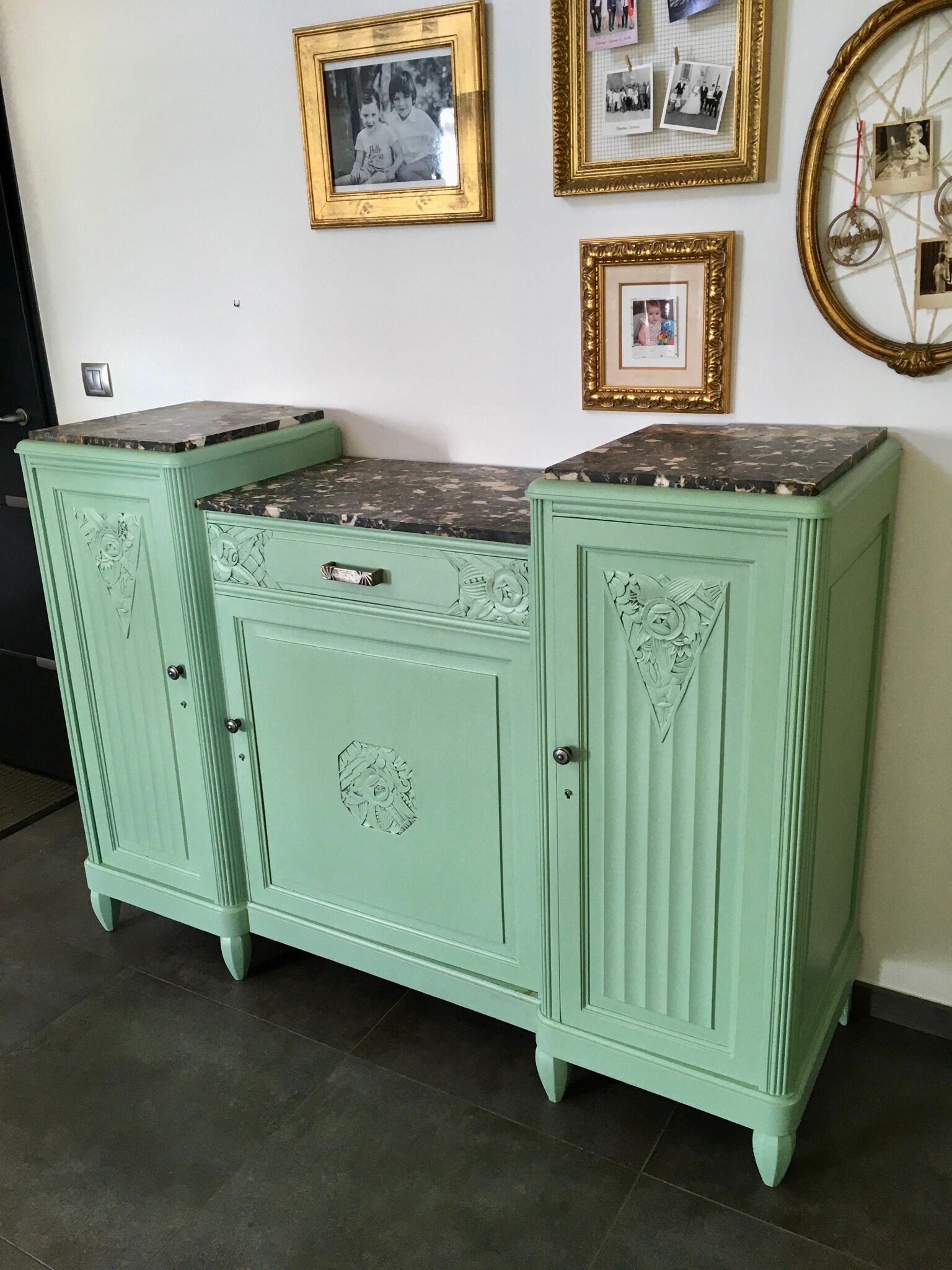 Old art deco green mint buffet