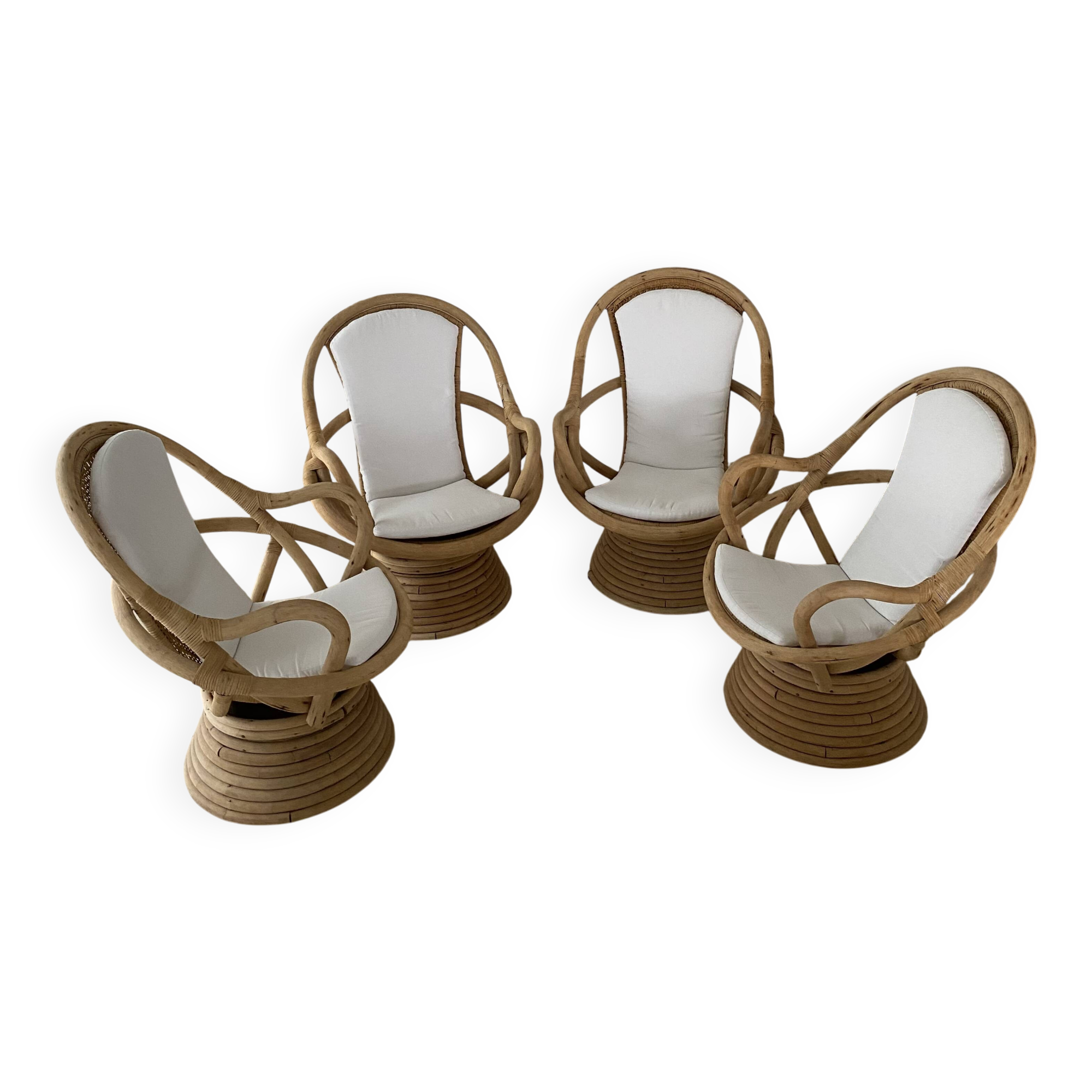 4 swivel basket chairs in bamboo and rattan