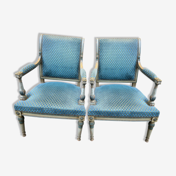 Paire de fauteuils bleu style Louis XVI