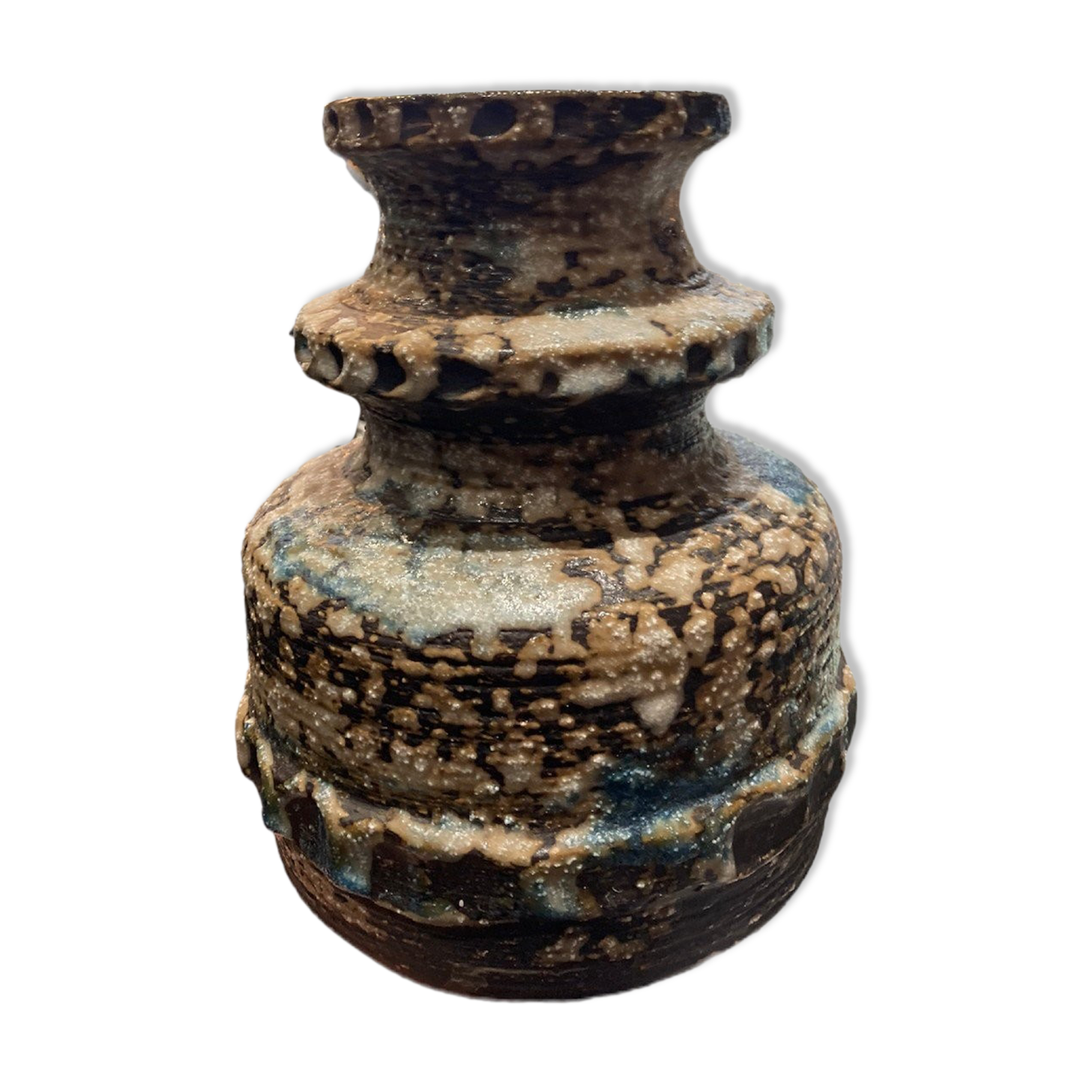 Enamelled vase and painted blue, brown, West Germany