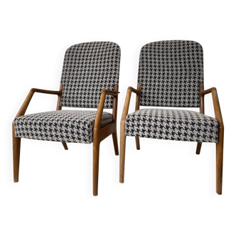 Pair of Mid Century Houndstooth Armchairs