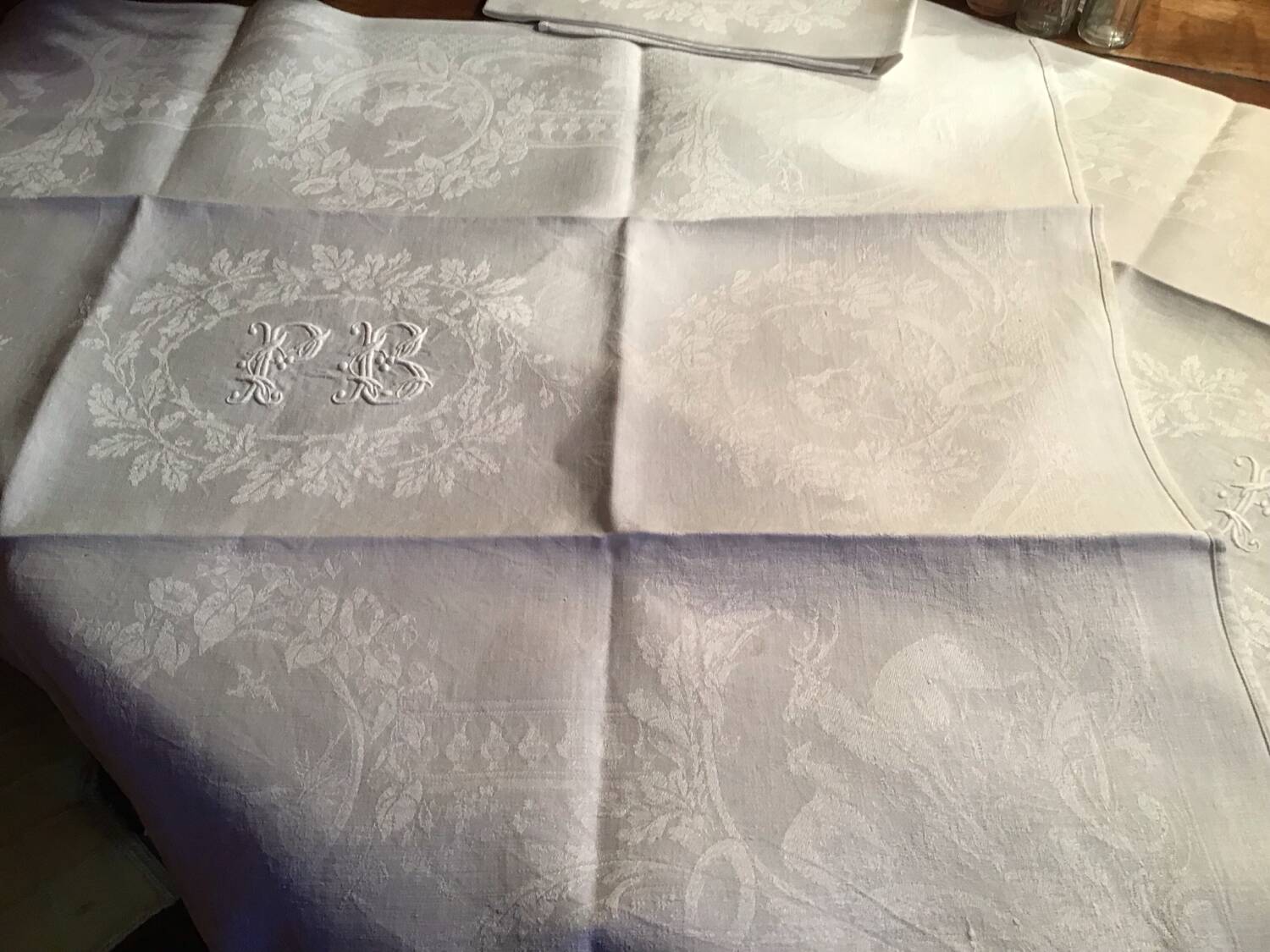 Set of 6 19th century hunting napkins marked “PB”