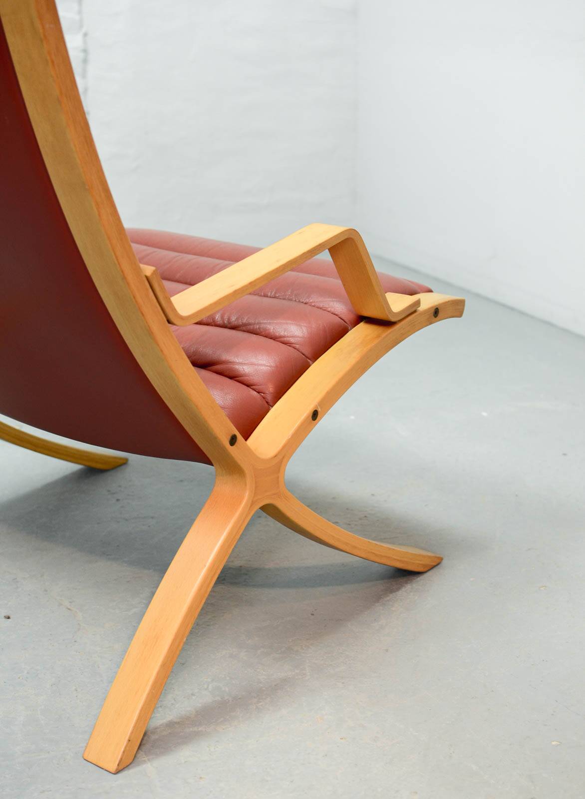 Padded Red Leather High Back AX Lounge Chairs by Hvidt and Molgaard Nielsen