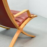Padded Red Leather High Back AX Lounge Chairs by Hvidt and Molgaard Nielsen