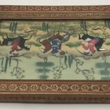 Ancient Indo-Persian painting with wooden mosaic frame