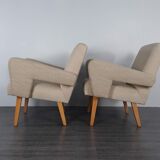 Pair of Jitona armchairs reupholstered Beige Fabric, Czech 1960s