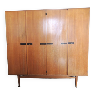 Vintage wardrobe signed Magnani Master cabinetmaker in teak and mahogany