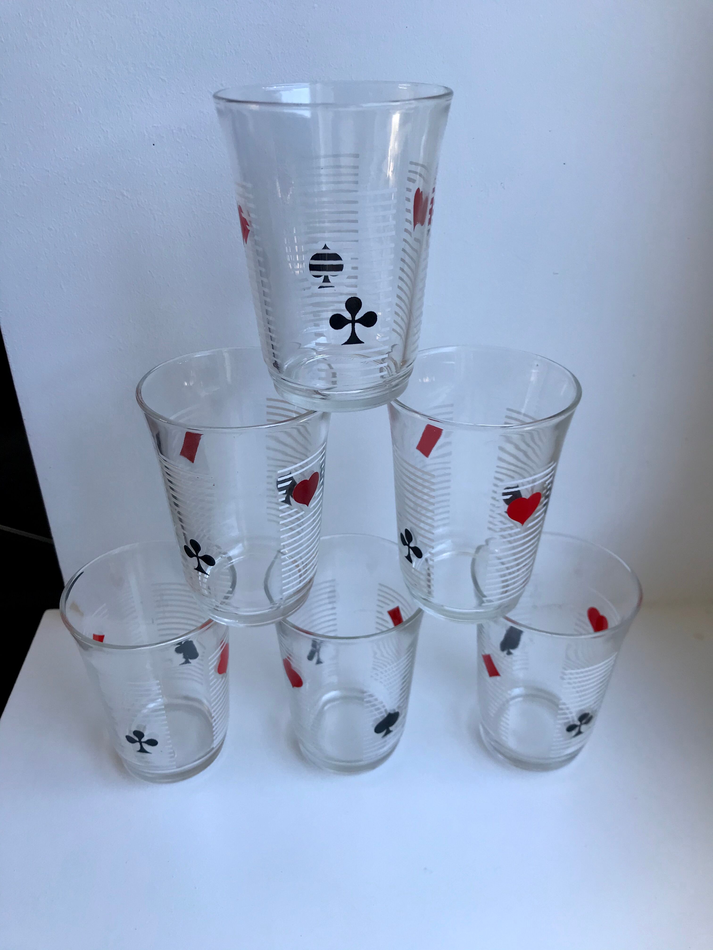 Set of 6 water glasses card games 70s