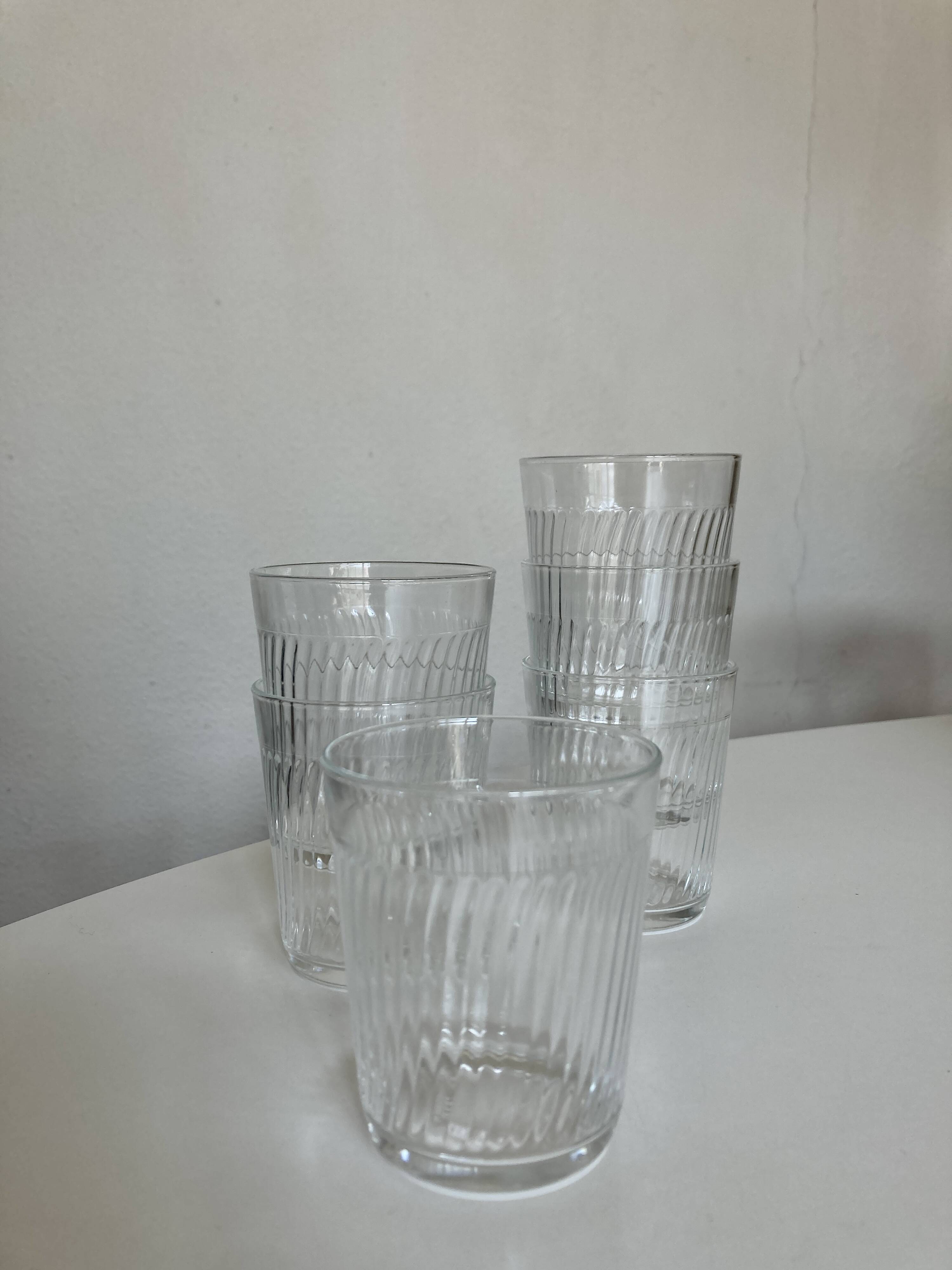 Set de 6 verres gobelets de verre pressé ondulations 1960 France