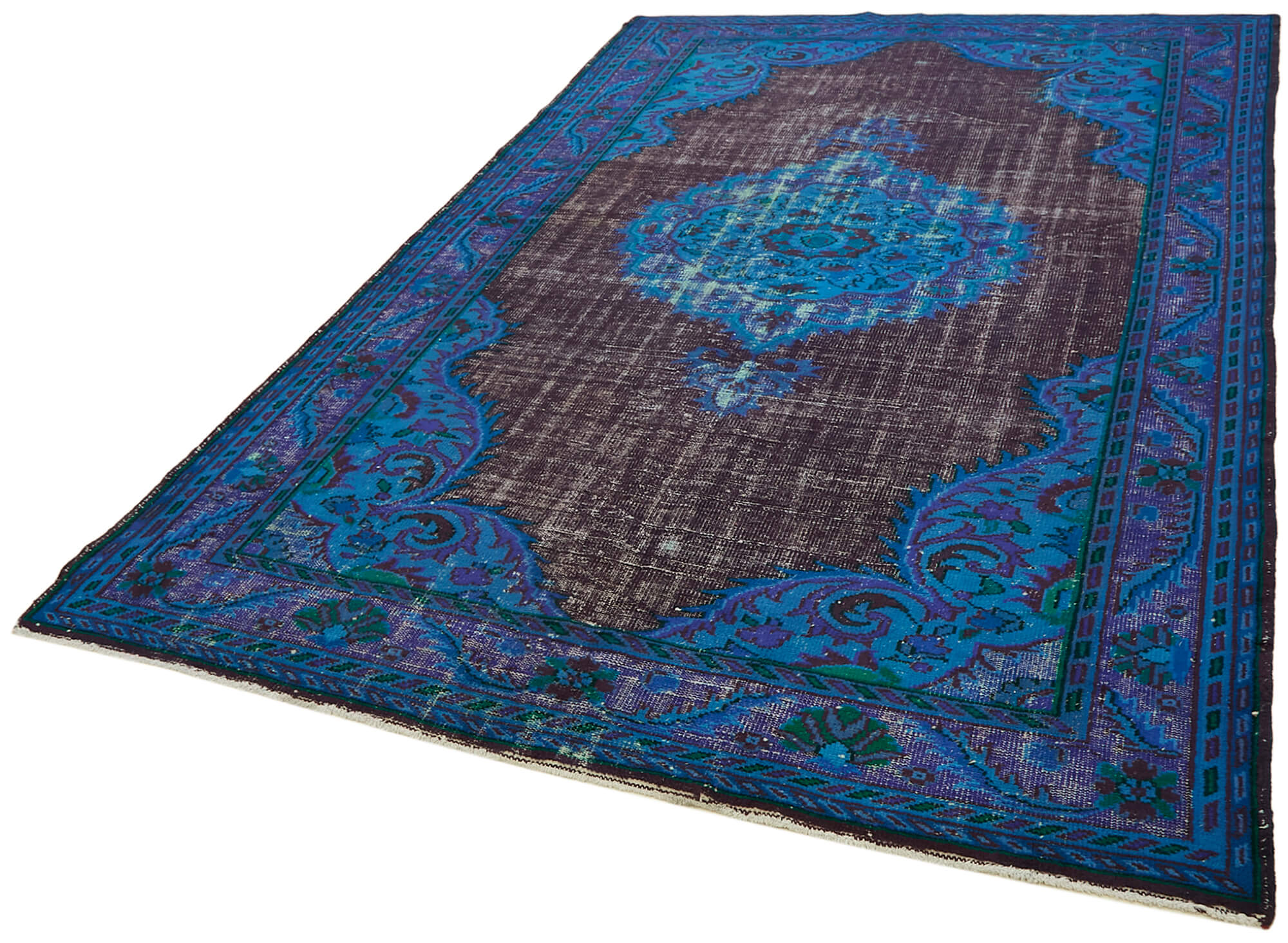 Hand-knotted carved turkish 1970s 210 cm x 325 cm blue carpet