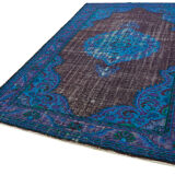 Hand-knotted carved turkish 1970s 210 cm x 325 cm blue carpet