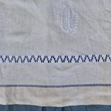 Old linen sheet with return - EP monogram & large handmade openwork - 2