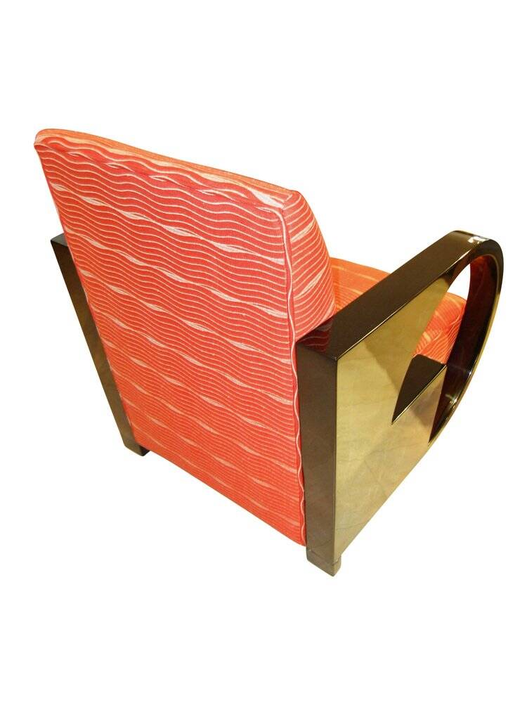 Art Deco Club Chair, Black Lacquer and Red Fabric, France circa 1930