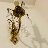 Applique en laiton + pampilles en verres époque milieu XXe