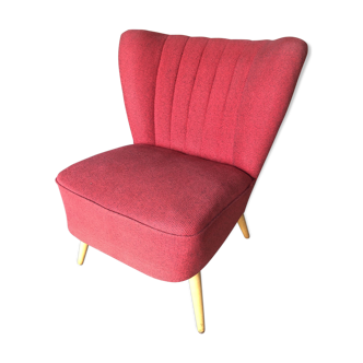 Vintage red cocktail armchair with compass feet
