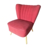 Vintage red cocktail armchair with compass feet