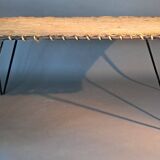 Vintage Raoul Guys coffee table in wicker and black metal, 1960.