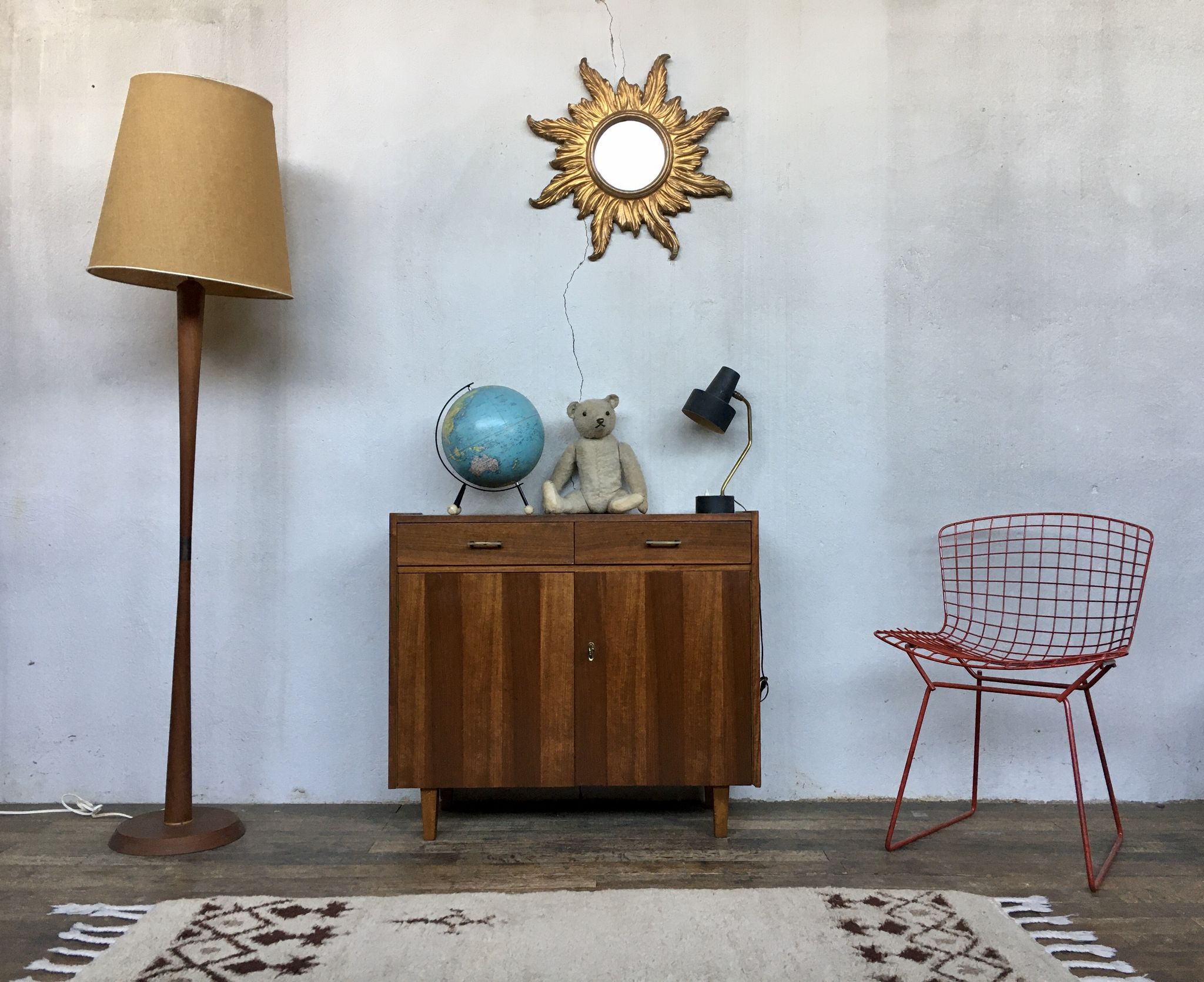 Enfilade bahut buffet vintage pieds compas 2 portes battantes 2 tiroirs