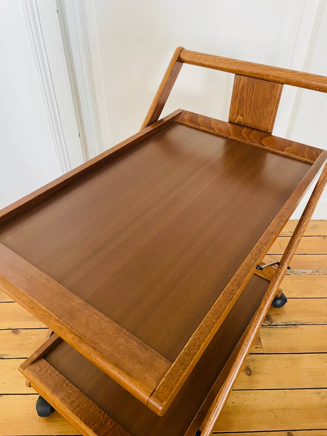 Vintage wooden trolley serving cart, 1960