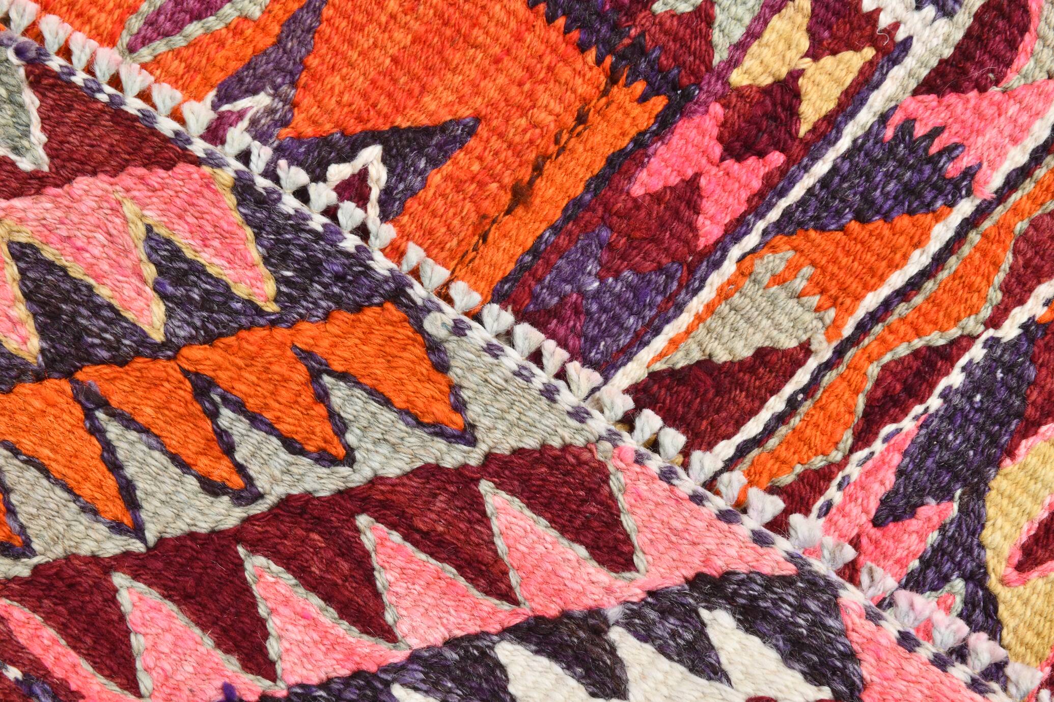 Burgundy & Orange Vintage Kilim Runner Rug, 92x292Cm