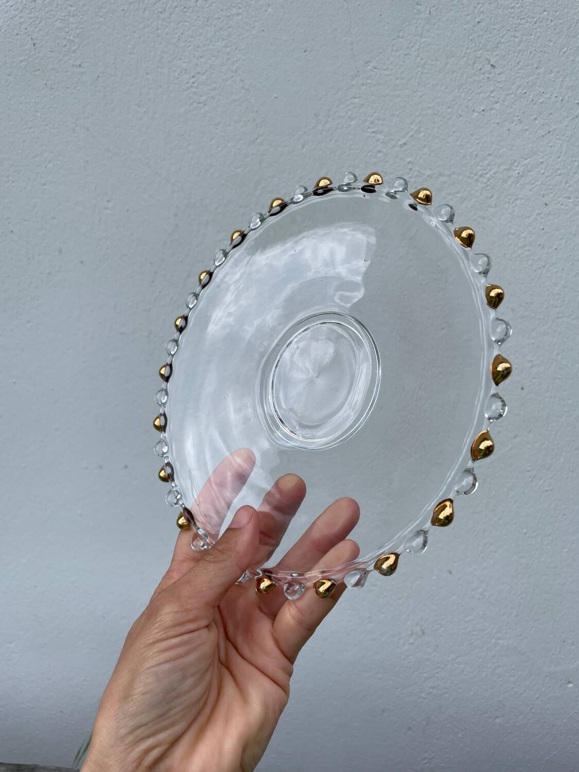 Trio of gold beaded glass dishes