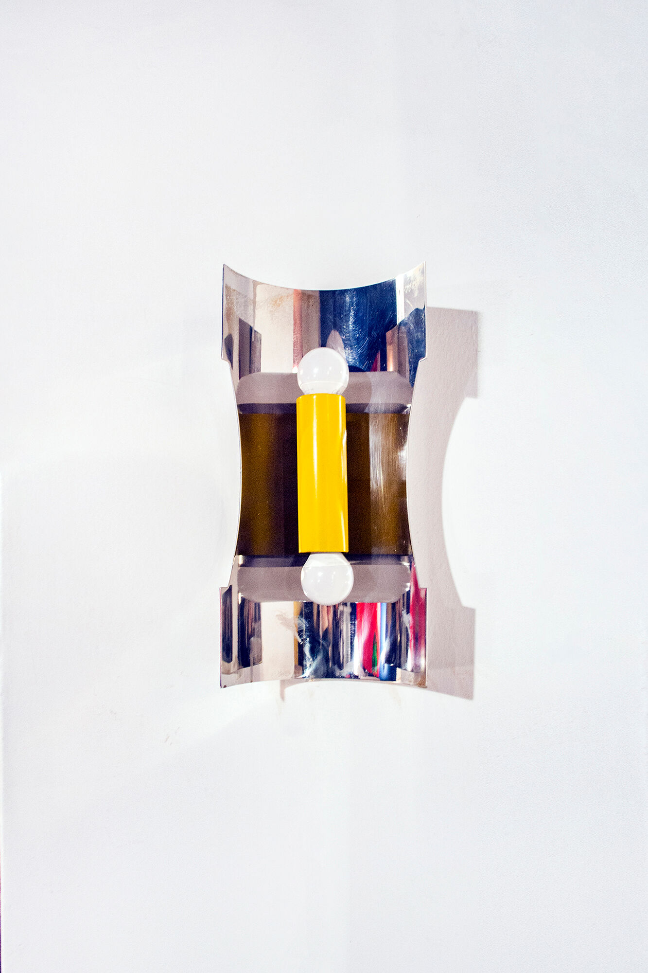 Space age wall lamp two lights yellow steel and lacquered metal ITalia 60s