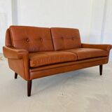 Vintage Danish mid-century Svend Skipper 2 person cognac leather sofa