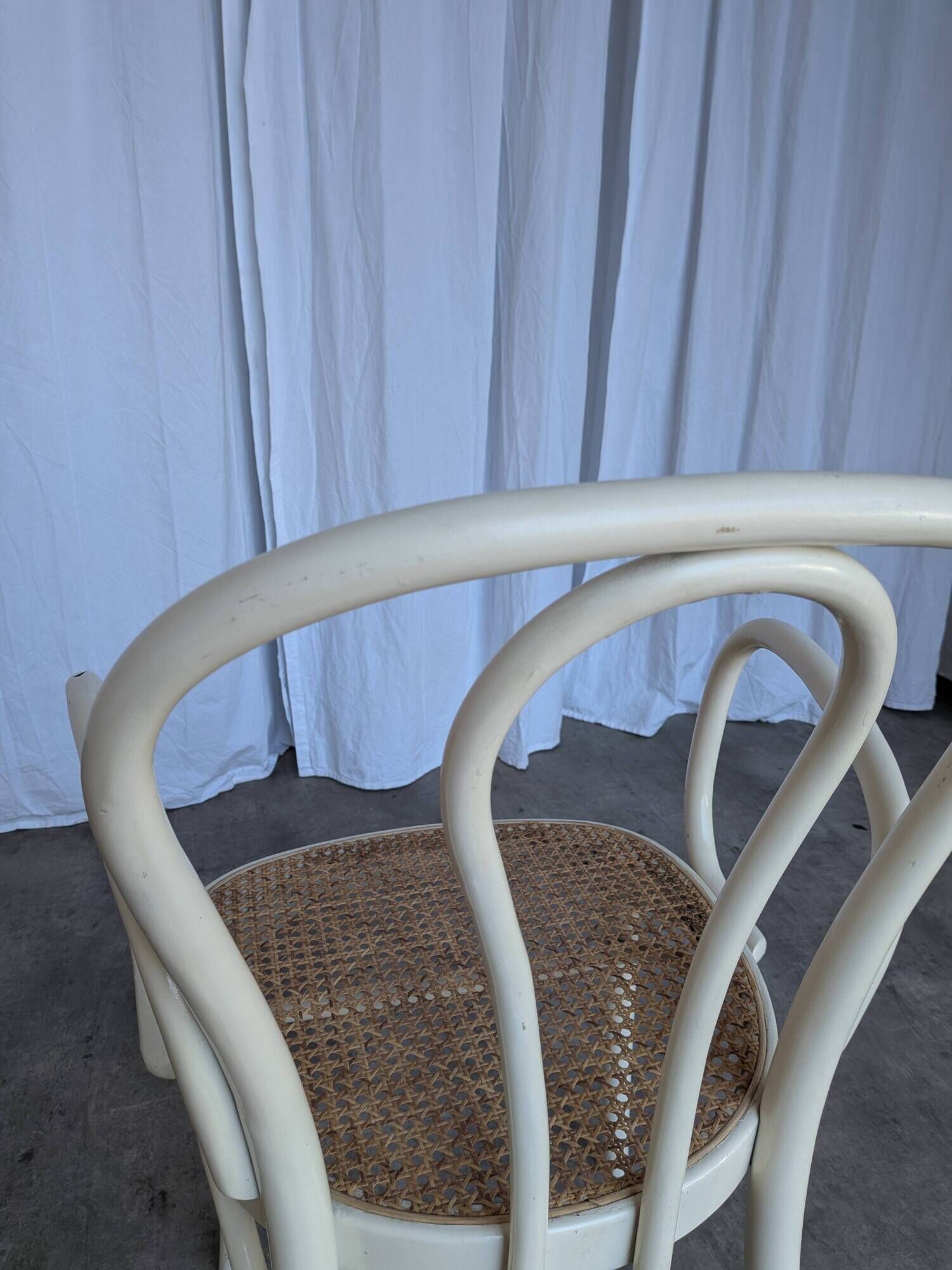 Vintage Thonet Style Dining Chair: White Beech Bentwood Cane Seat