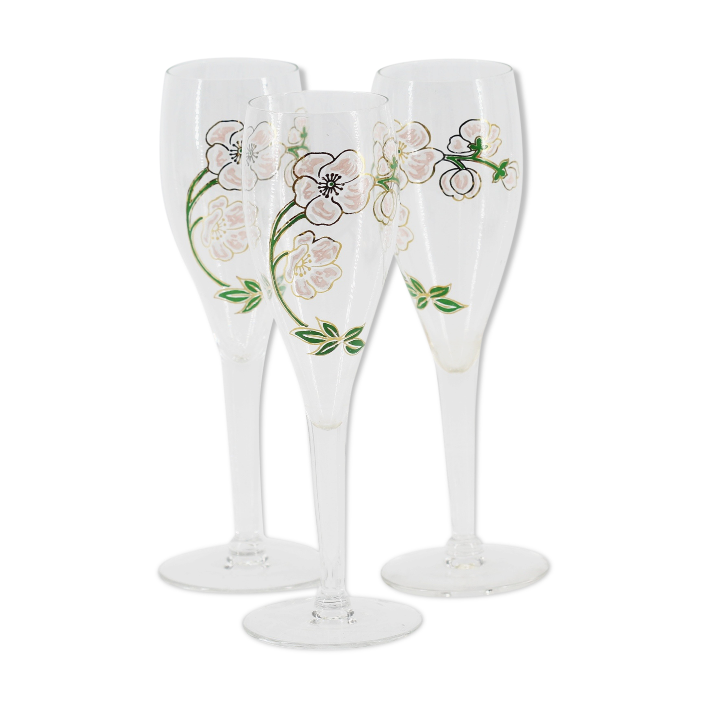 Lot de 3 flûtes en verre avec fleurs