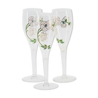 Lot de 3 flûtes en verre avec fleurs