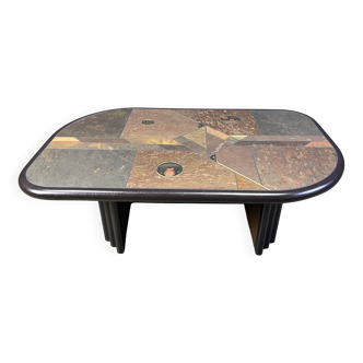 Table basse brutaliste en pierre d'ardoise, années 1980