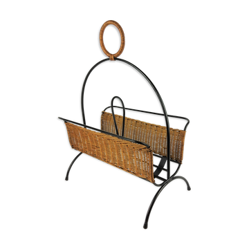 Rattan and metal magazine holder 1960