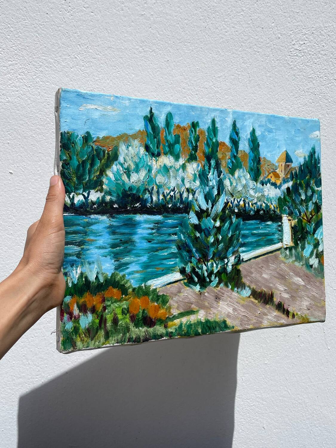 Old landscape painting oil on canvas