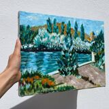 Old landscape painting oil on canvas