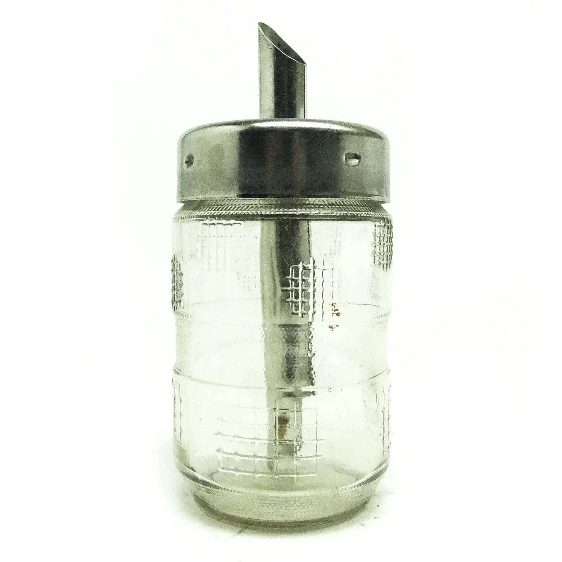 Sugar bowl, postmodernism, silver-plated brass, pressed glass, Poland, 1970s