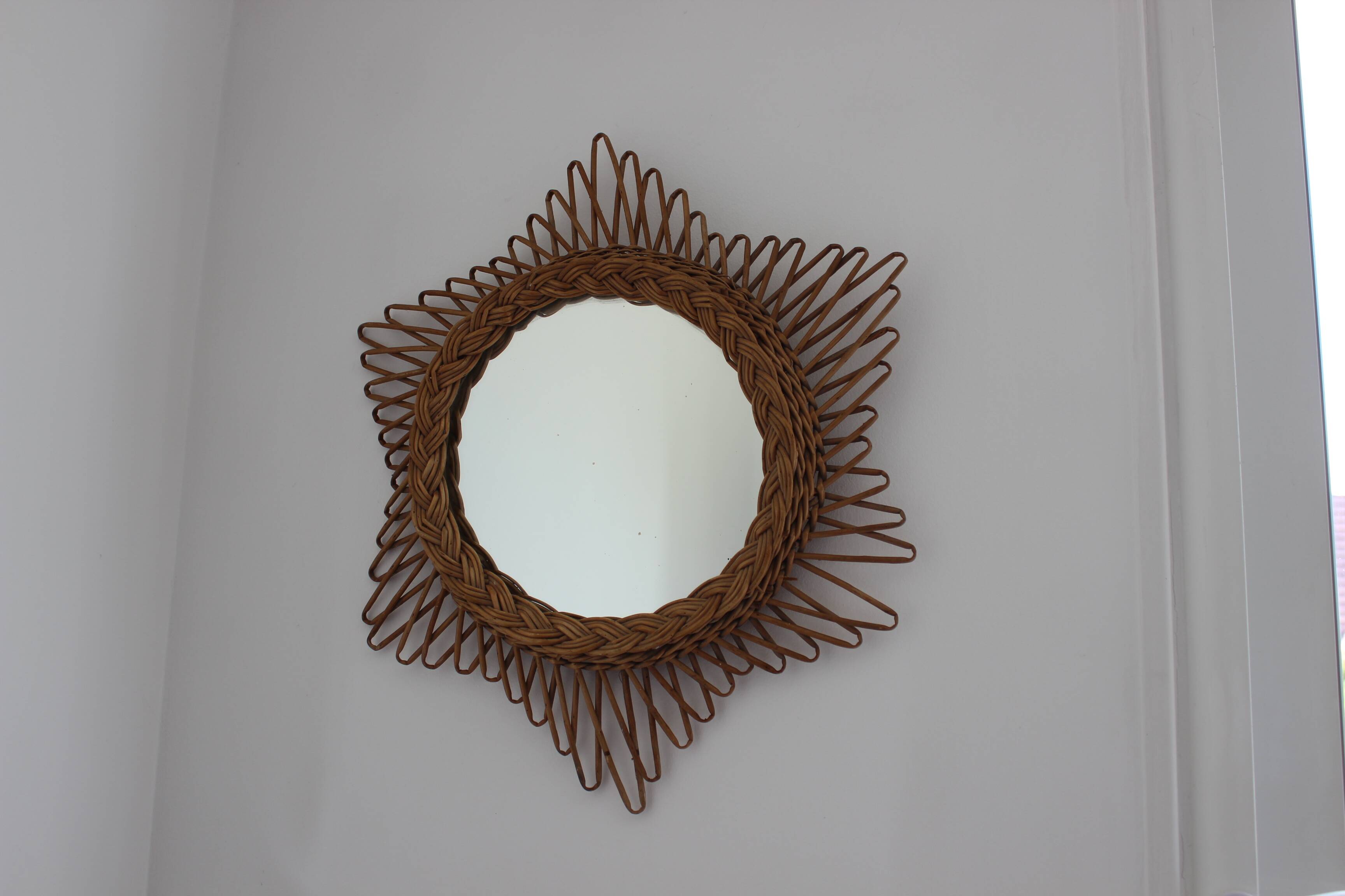 Old rattan star witch mirror vintage design 50s 60s
