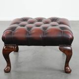 Dark brown chesterfield ottoman in cowhide leather