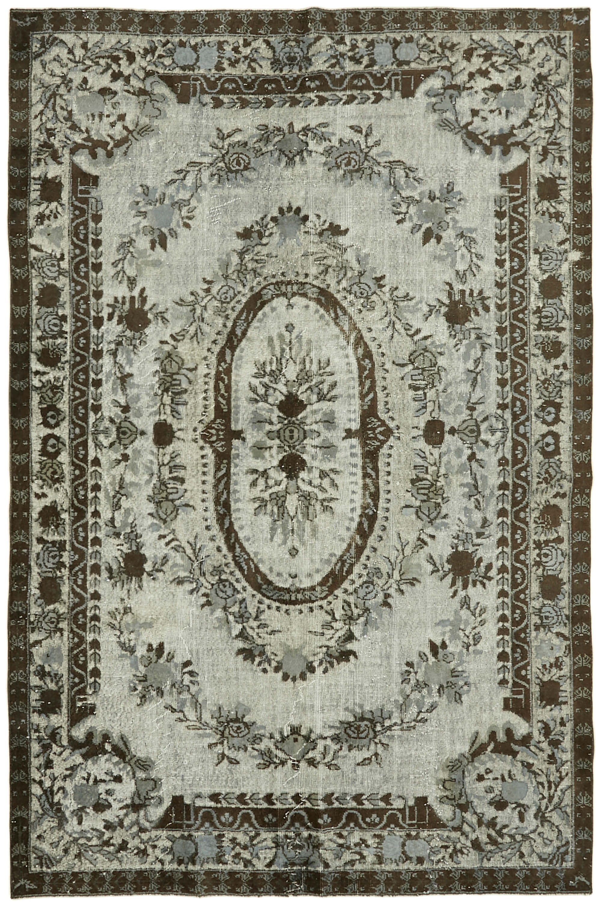 Handmade Distressed Turkish 1980s 207 cm x 304 cm Grey Rug