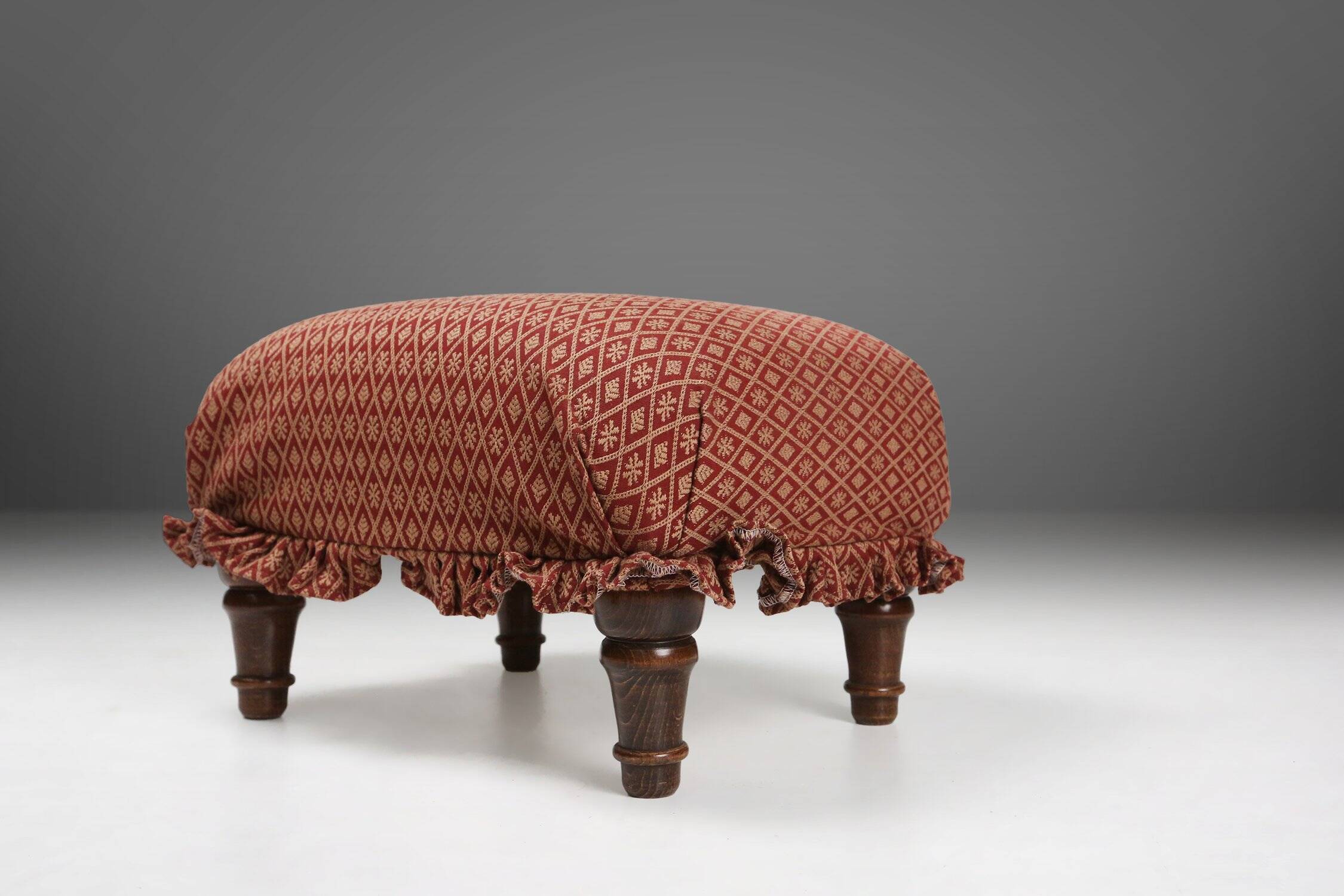 Small Art Deco Footstool with Original Upholstery, France, 1940s