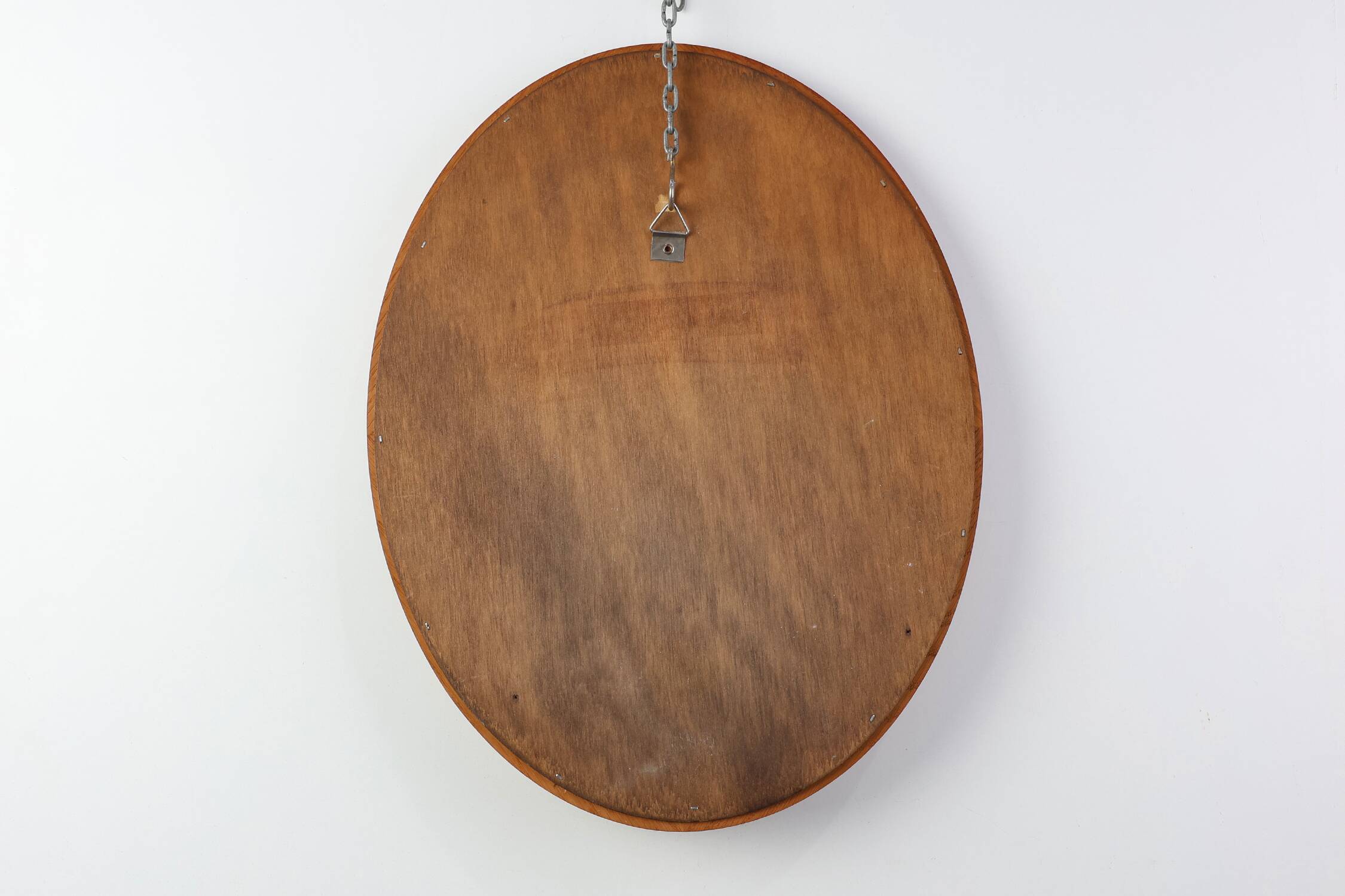 Mid century oval oak Mirror, Belgium 1950s