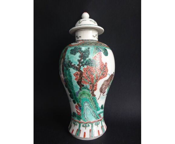 Vase balustre famille verte pot couvert Kangxi Chinese porcelaine XIX