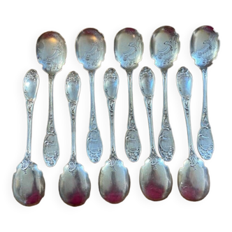 Set of 10 dessert or ice cream spoons in solid silver Minerva late 19th century