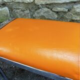 Pair of chrome and faux orange vintage stools "70"