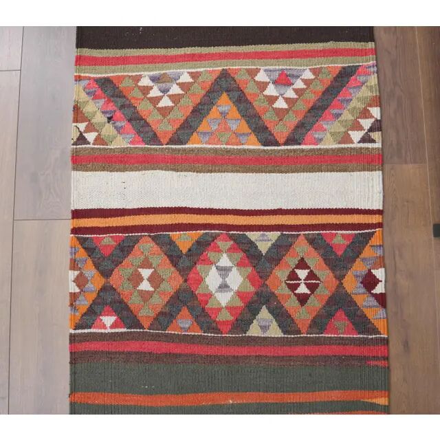 1970s Vintage Turkish Hand-Knotted Wool Cotton Orange Runner Rug 87x322