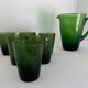 Carafe et 6 verres en verre vert bullé