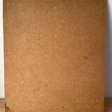 Bouquet of flowers on a red tablecloth, knife on a board, signed Renzo.